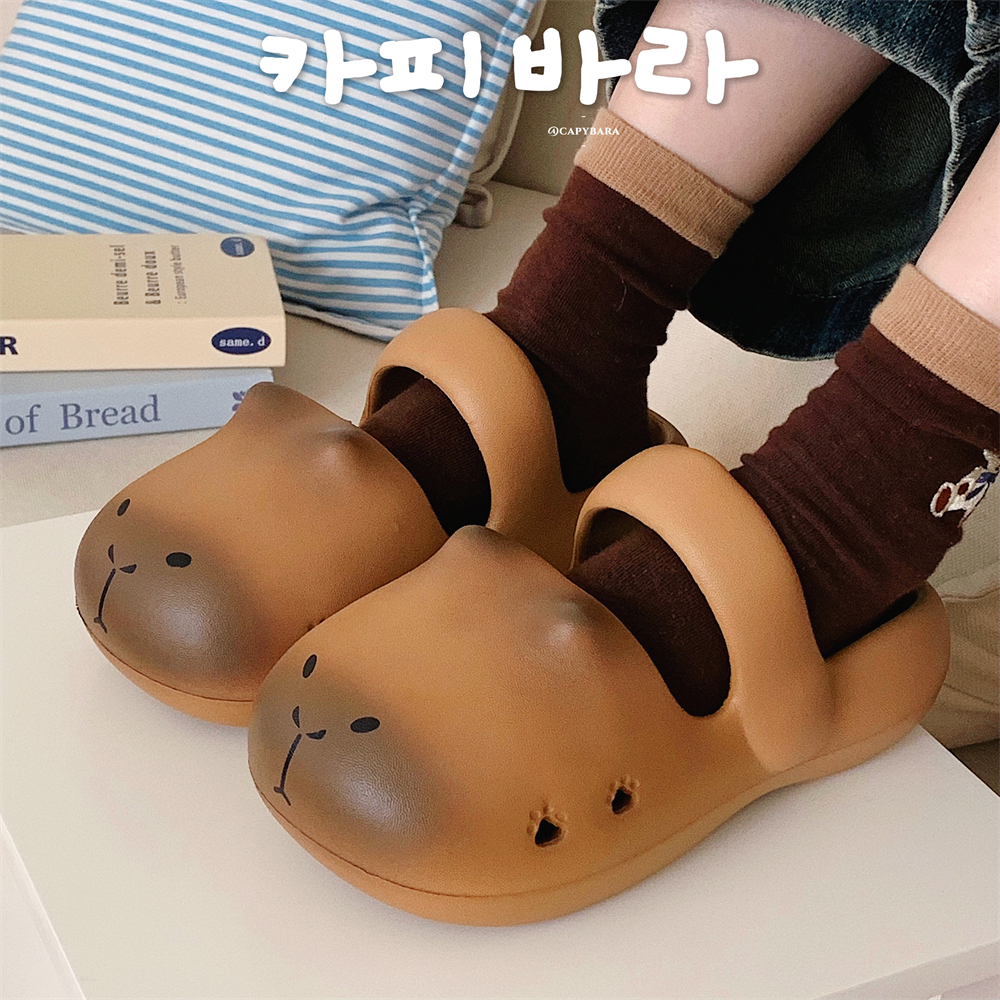 细细条卡通卡皮巴拉户外凉拖鞋