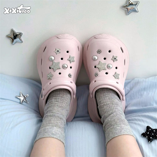 个性钻石星星外穿厚底洞洞鞋女