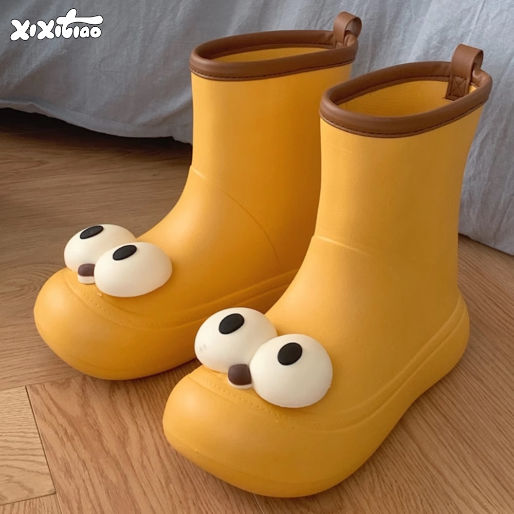 细细条趣味个性大眼睛亲子雨鞋图片