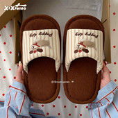 细细条 卡通狗狗日系静音软底男女空调房地板棉麻拖鞋 四季 居家鞋