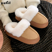 居家防滑厚底月子棉拖鞋 细细条 保暖毛绒冬天女士外穿雪地靴拖鞋