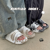 细细条 街头运动风凉拖 外穿踩屎感时尚 潮酷黑白撞色拖鞋 情侣夏季