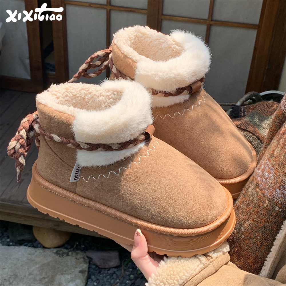 细细条复古民族风女士百搭雪地靴