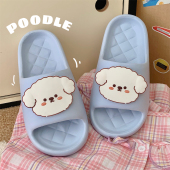 防臭外穿居家可爱菱格拖鞋 凉拖鞋 男女 卷毛小白狗情侣夏季 细细条