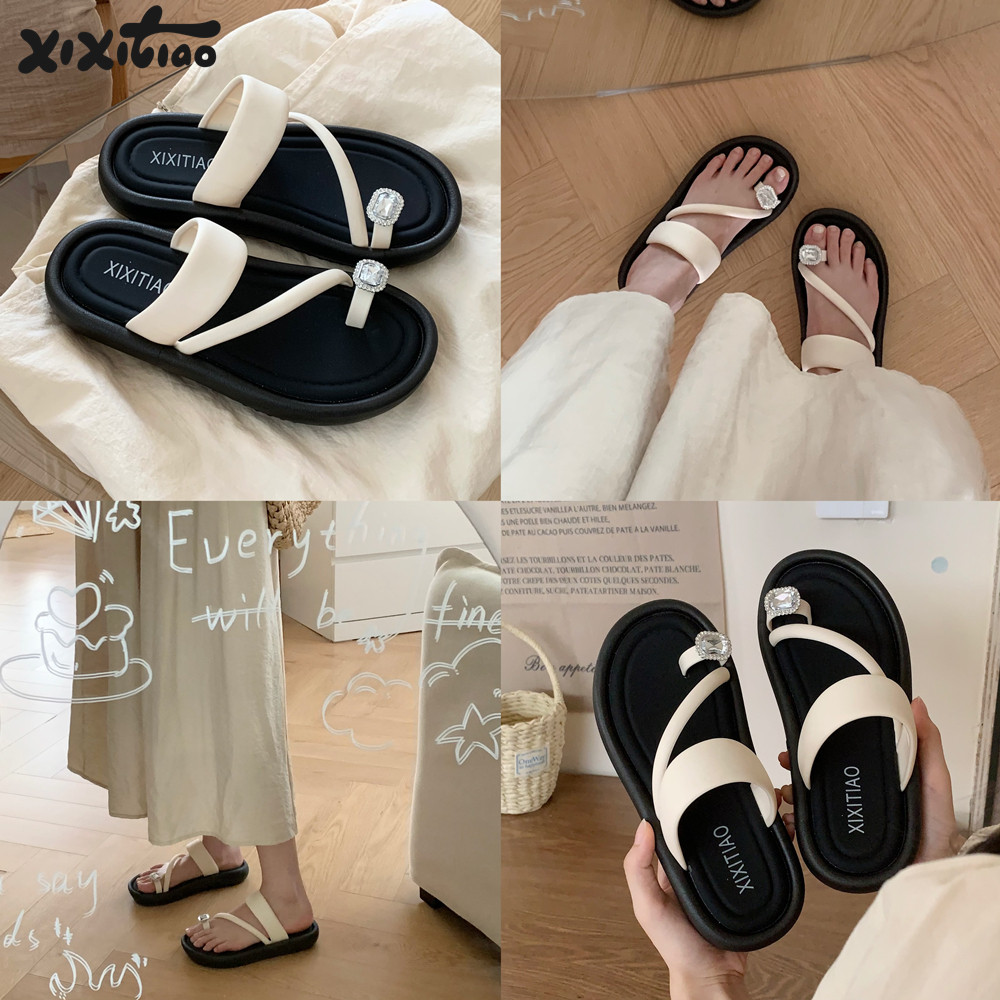 细细条 法式一字带夹脚拖鞋女夏ins高级感防滑平底时尚拼色人字拖,女鞋,人字拖,淘宝优惠券,粉丝福利购,淘宝优惠卷