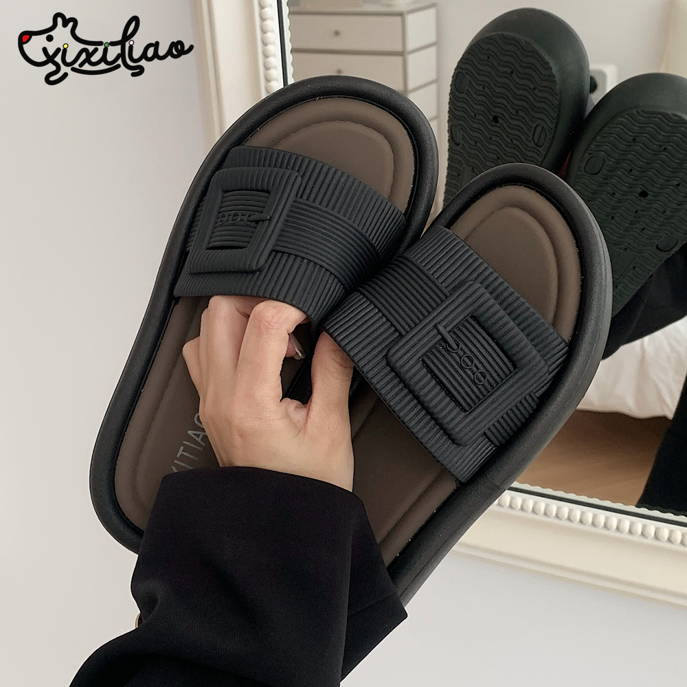 细细条软底防滑时尚拼色凉拖鞋