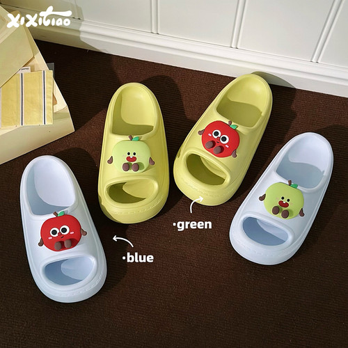 细细条趣味大眼苹果学生凉拖鞋