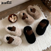 复古撞色棉鞋 细细条 保暖百搭豆豆鞋 休闲外穿毛毛单鞋 女 亲子冬季