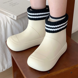 街头百搭黑白条纹防水棉鞋 雪地靴冬季 女 户外保暖加绒时尚 细细条
