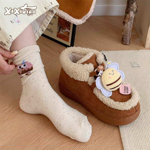 细细条系带抽绳立体小蜜蜂豆豆鞋