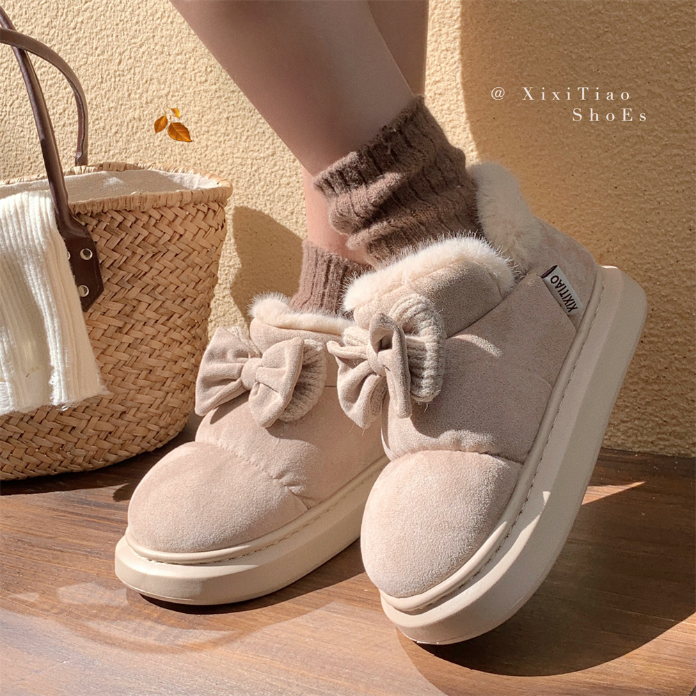 细细条冬季甜美女士加绒雪地靴