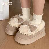 女冬季 细细条 洛丽塔可爱蝴蝶结棉鞋 防滑厚底甜美保暖毛毛雪地靴