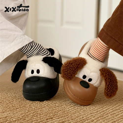 细细条软萌小狗防滑居家棉拖鞋