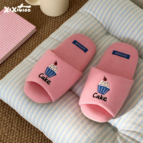 细细条防滑静音软底布艺棉拖鞋