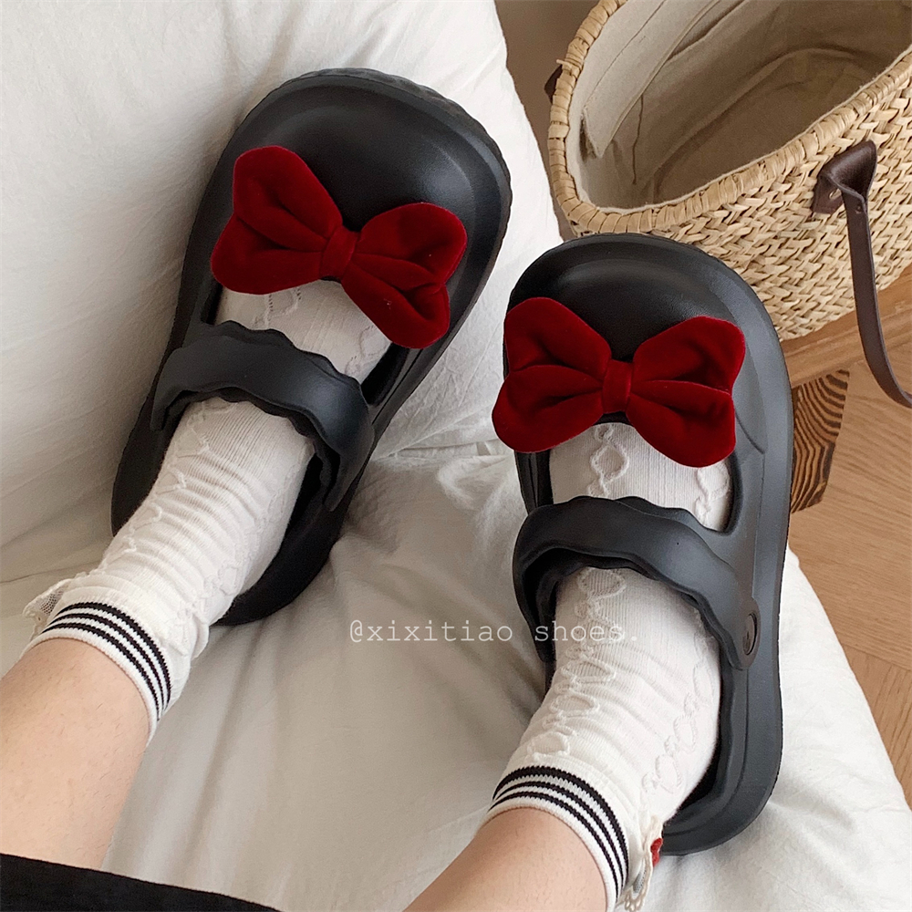 细细条少女心可爱蝴蝶结沙滩凉鞋