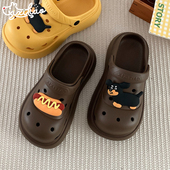 细细条 女 卡通沙滩凉鞋 户外穿可爱狗狗洞洞鞋 防滑厚底拿铁色夏季