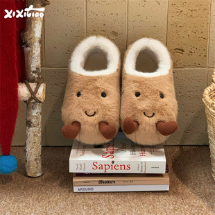 细细条 亲子可爱土豆棉拖鞋女冬儿童居家防滑趣味保暖包跟毛毛鞋