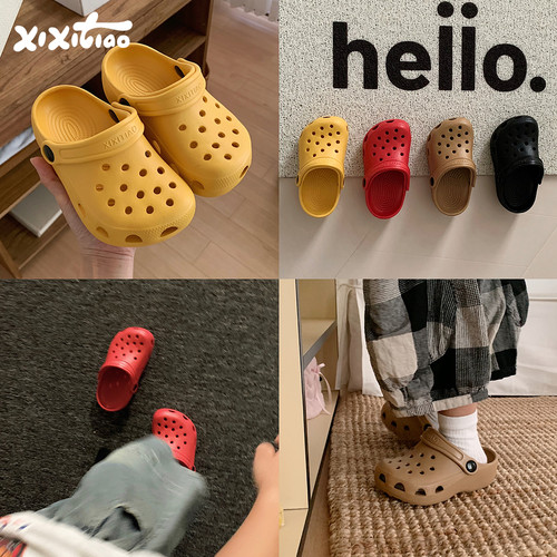 细细条日系简约儿童洞洞鞋