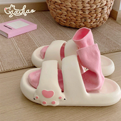 室内外穿百搭防滑沙滩拖鞋 夏季 女 韩系可爱猫爪双带凉拖鞋 细细条