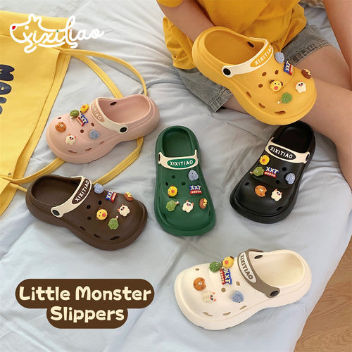 细细条个性卡通小怪兽洞洞鞋