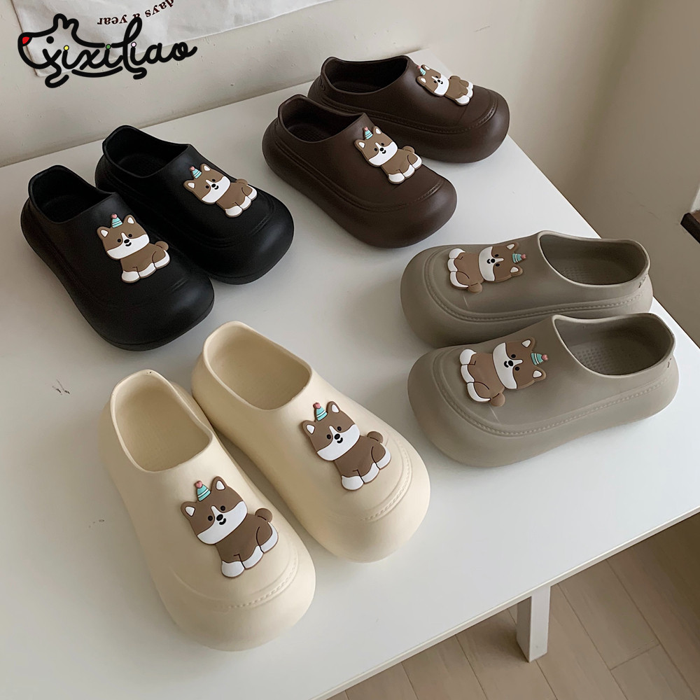 细细条 可爱大头鞋女春夏外穿时尚厚底趣味生日帽小狗包头半拖鞋,女鞋,包头拖,淘宝优惠券,粉丝福利购,淘宝优惠卷