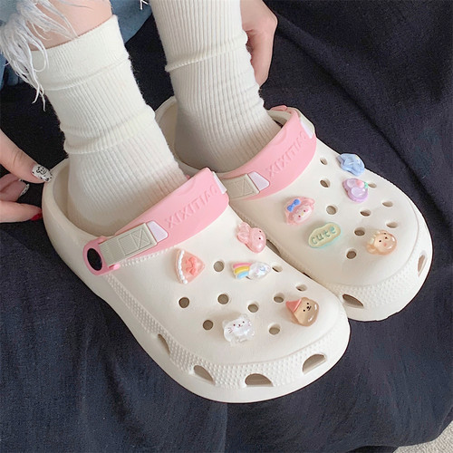 细细条可爱卡通少女心沙滩凉拖鞋