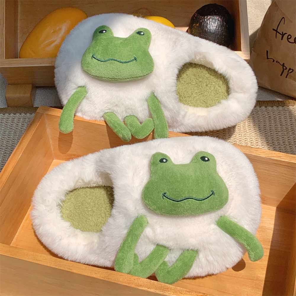 细细条可爱青蛙防滑居家棉拖鞋
