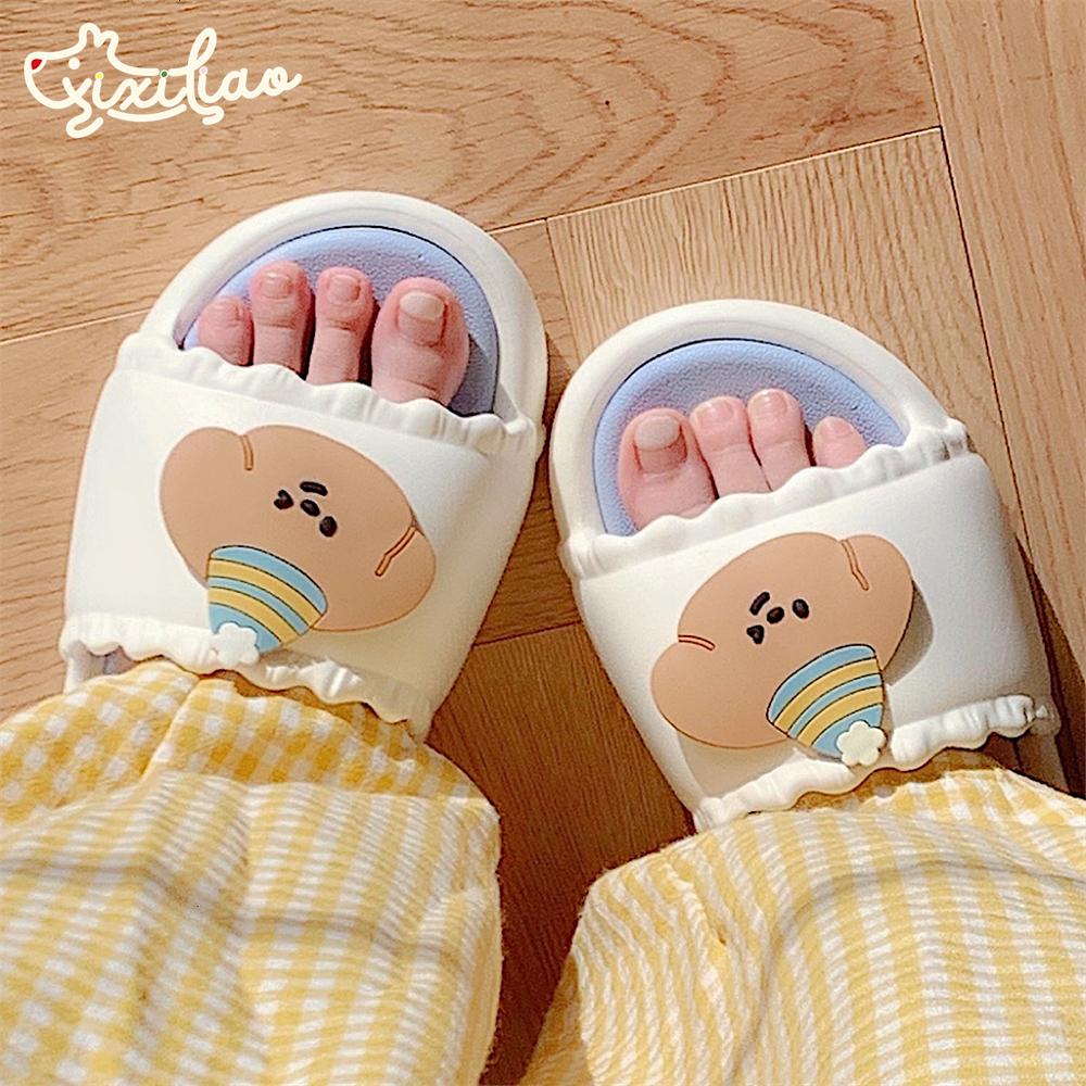 细细条室内外生日帽小熊凉拖鞋