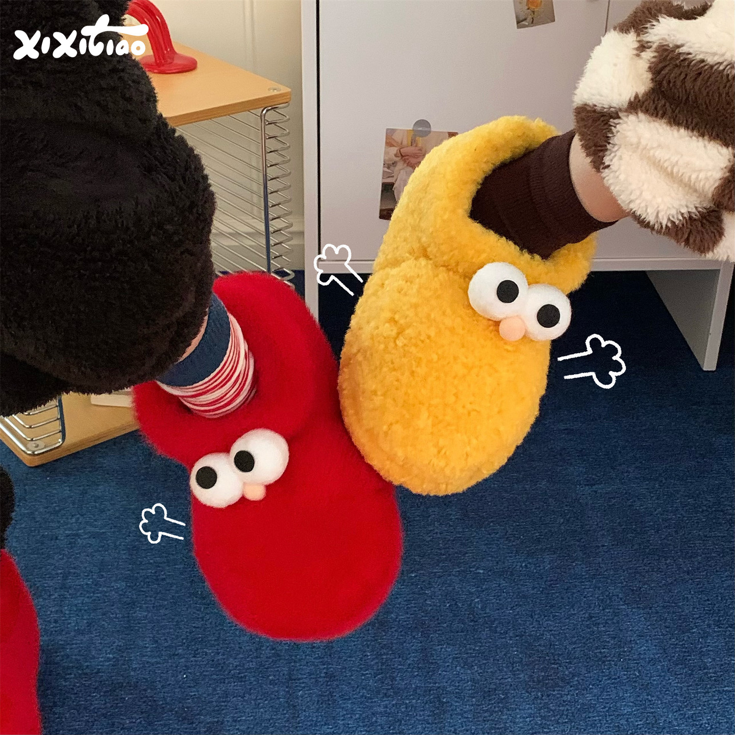 细细条趣味大眼睛保暖毛毛靴子