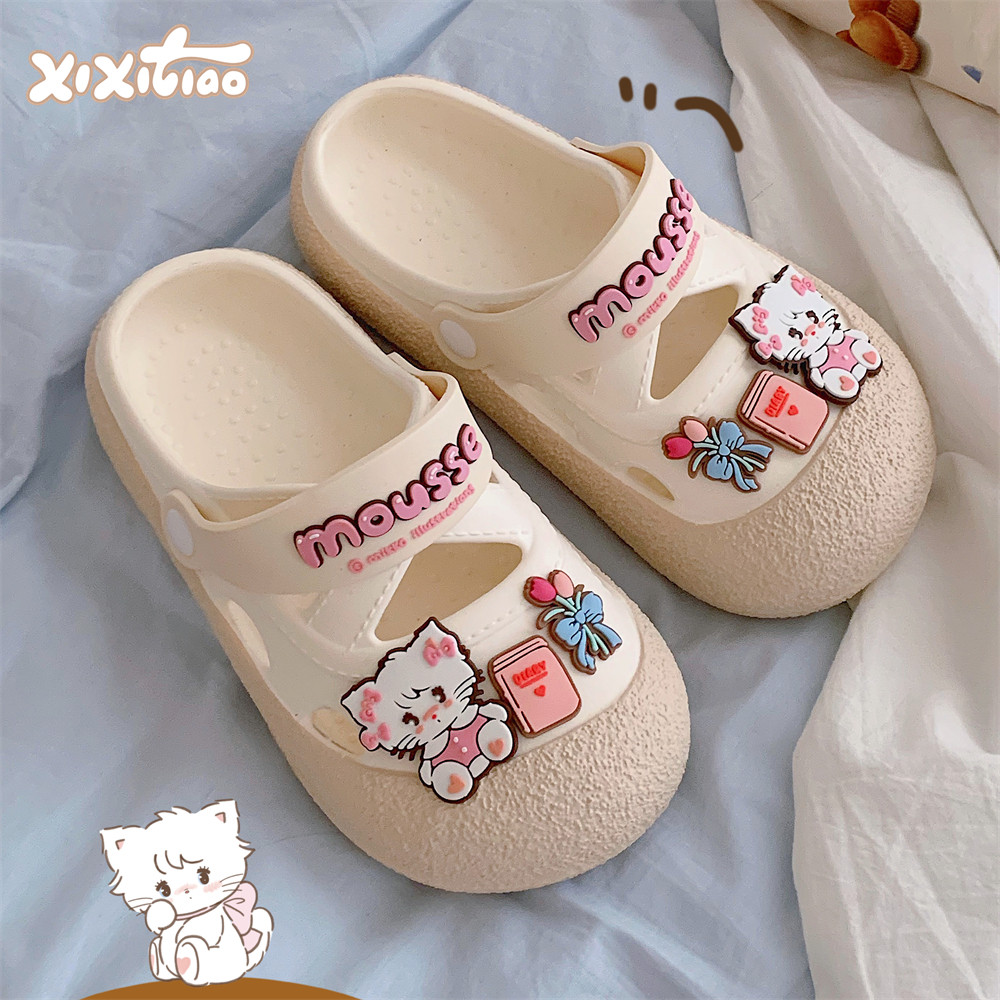 细细条 可爱小猫亲子洞洞鞋少女心夏季室外防滑Mikko联名凉拖鞋女