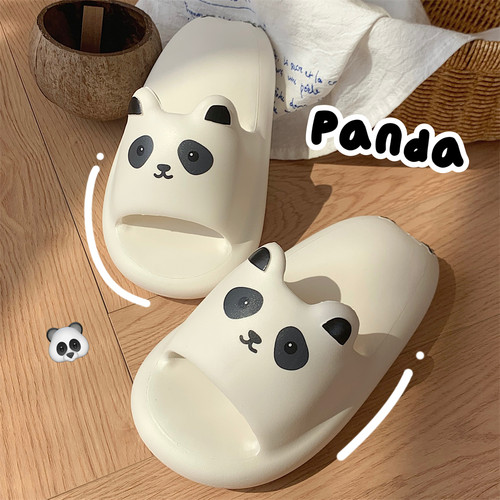 可爱熊猫细细条EVA居家拖鞋厚底