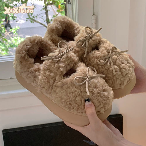 细细条仙女风蝴蝶结毛毛棉鞋