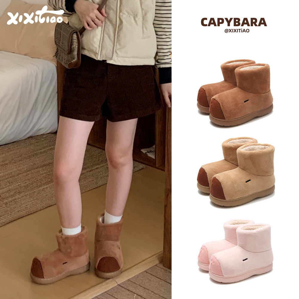 细细条 户外防滑厚底可爱水豚雪地靴女保暖冬季卡皮巴拉中筒棉靴,女鞋,时尚雪地靴,淘宝优惠券,粉丝福利购,淘宝优惠卷