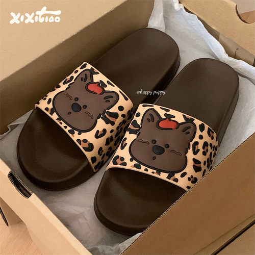 细细条可爱红帽狗狗一字凉拖女