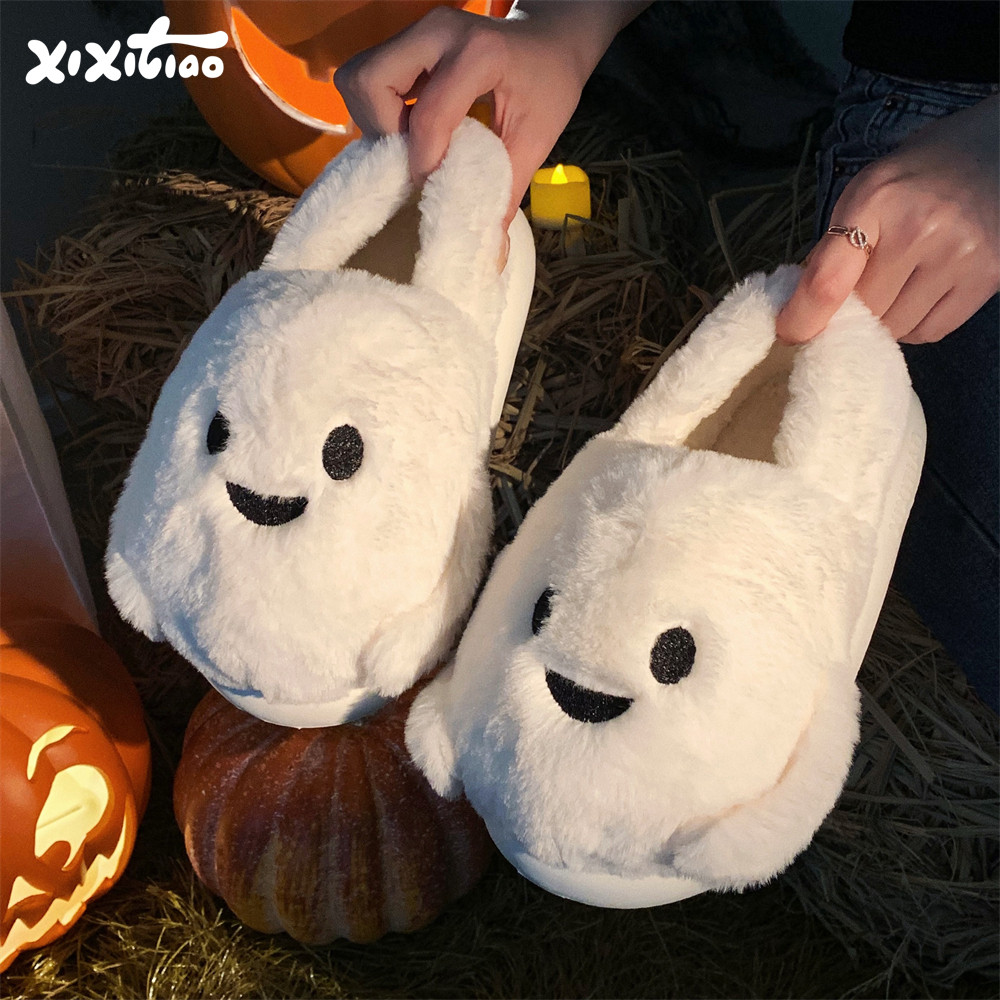 细细条 可爱幽灵全包跟毛毛鞋男女保暖冬季万圣节情侣居家棉拖鞋,居家布艺,居家棉拖/棉鞋,淘宝优惠券,粉丝福利购,淘宝优惠卷