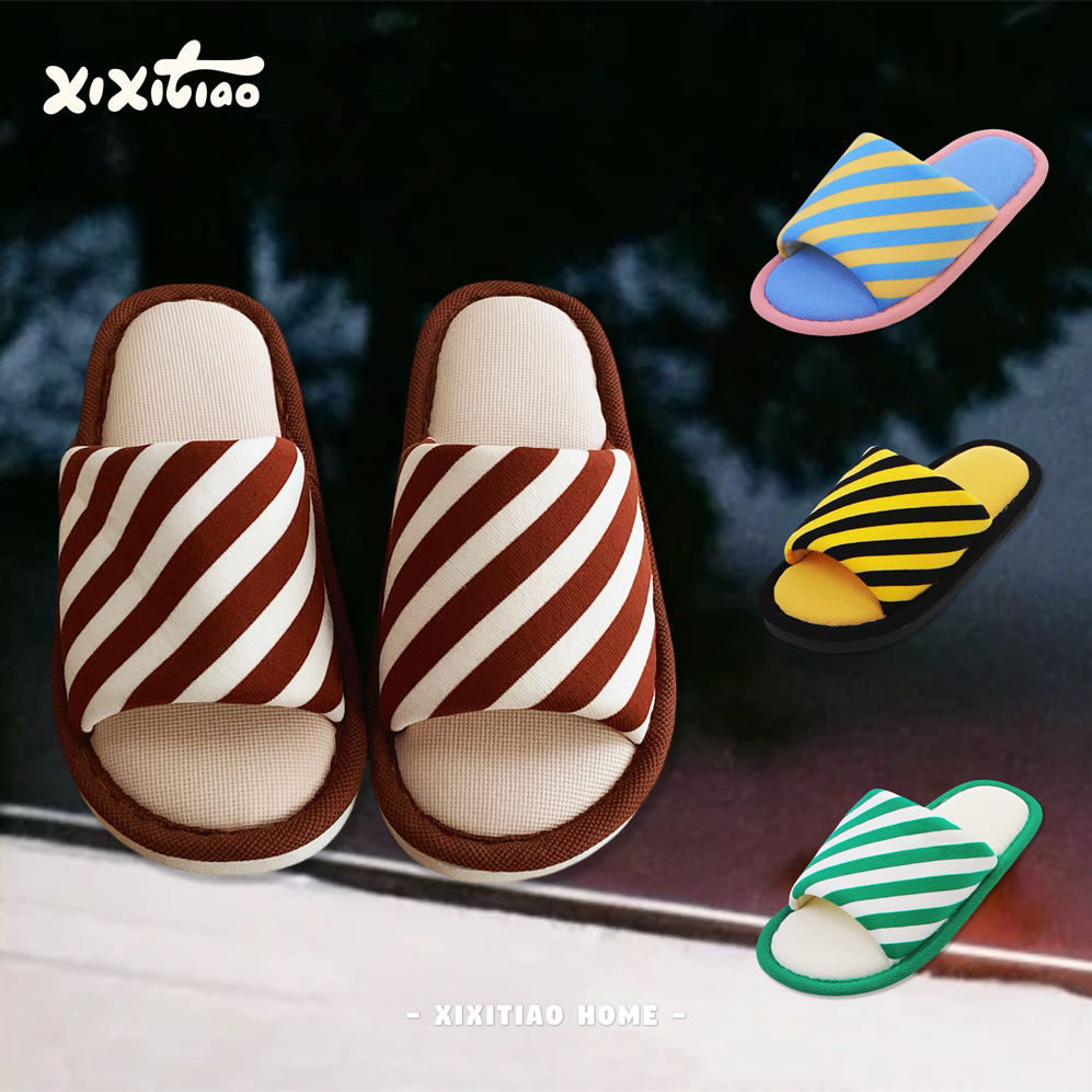 细细条小众撞色条纹地板鞋女