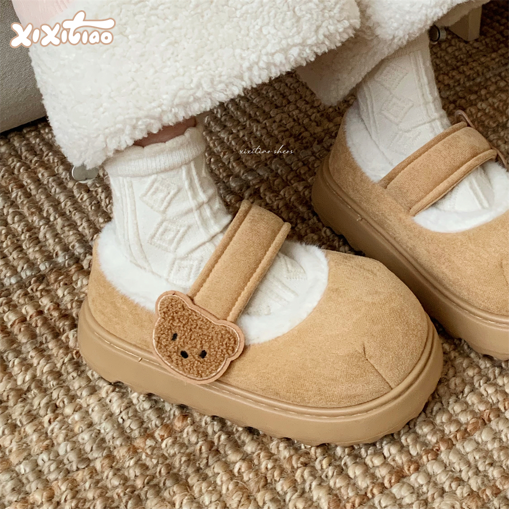 细细条可爱小熊学院风玛丽珍鞋