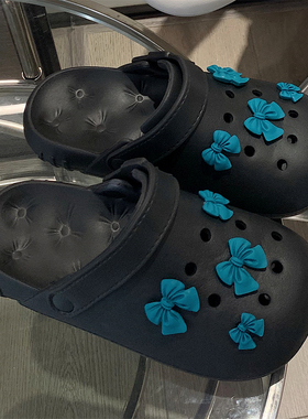 细细条 仙女风蓝色蝴蝶结洞洞鞋EVA防滑外穿百搭防臭沙滩鞋女夏季