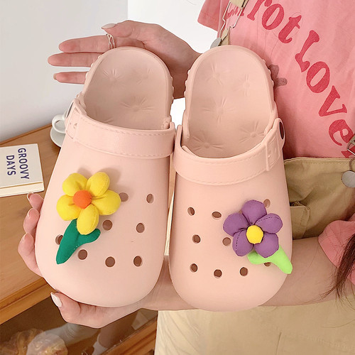 细细条情侣防臭eva小彩花洞洞鞋