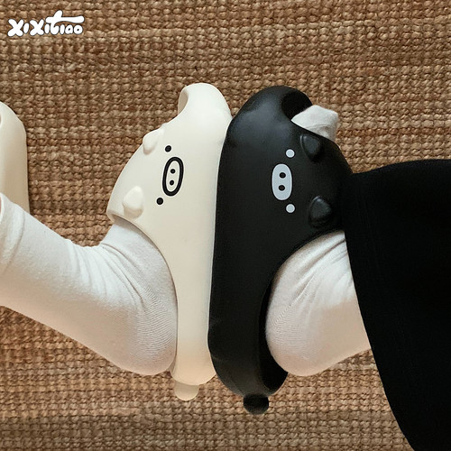 细细条情侣eva可爱小猪外穿拖鞋