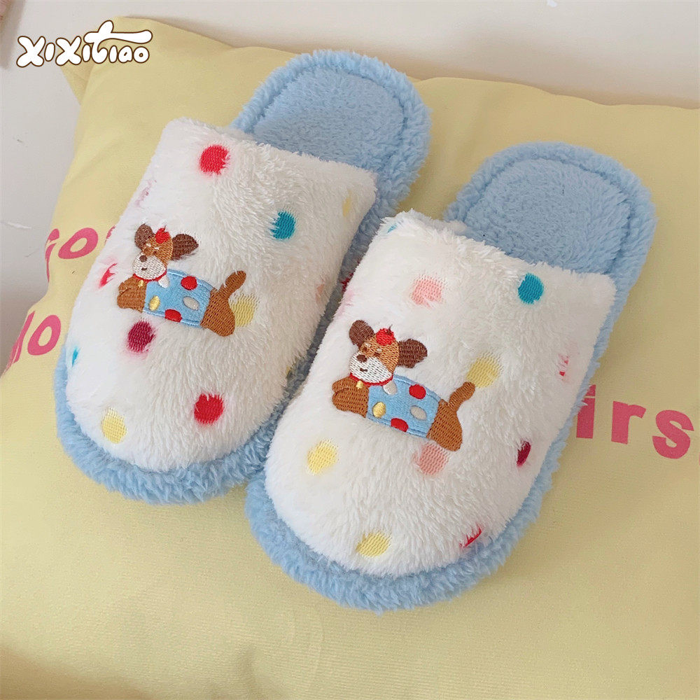 细细条 拼色毛毛鞋男女趣味狗狗彩色波点冬季学生情侣居家棉拖鞋,居家布艺,居家棉拖/棉鞋,淘宝优惠券,粉丝福利购,淘宝优惠卷