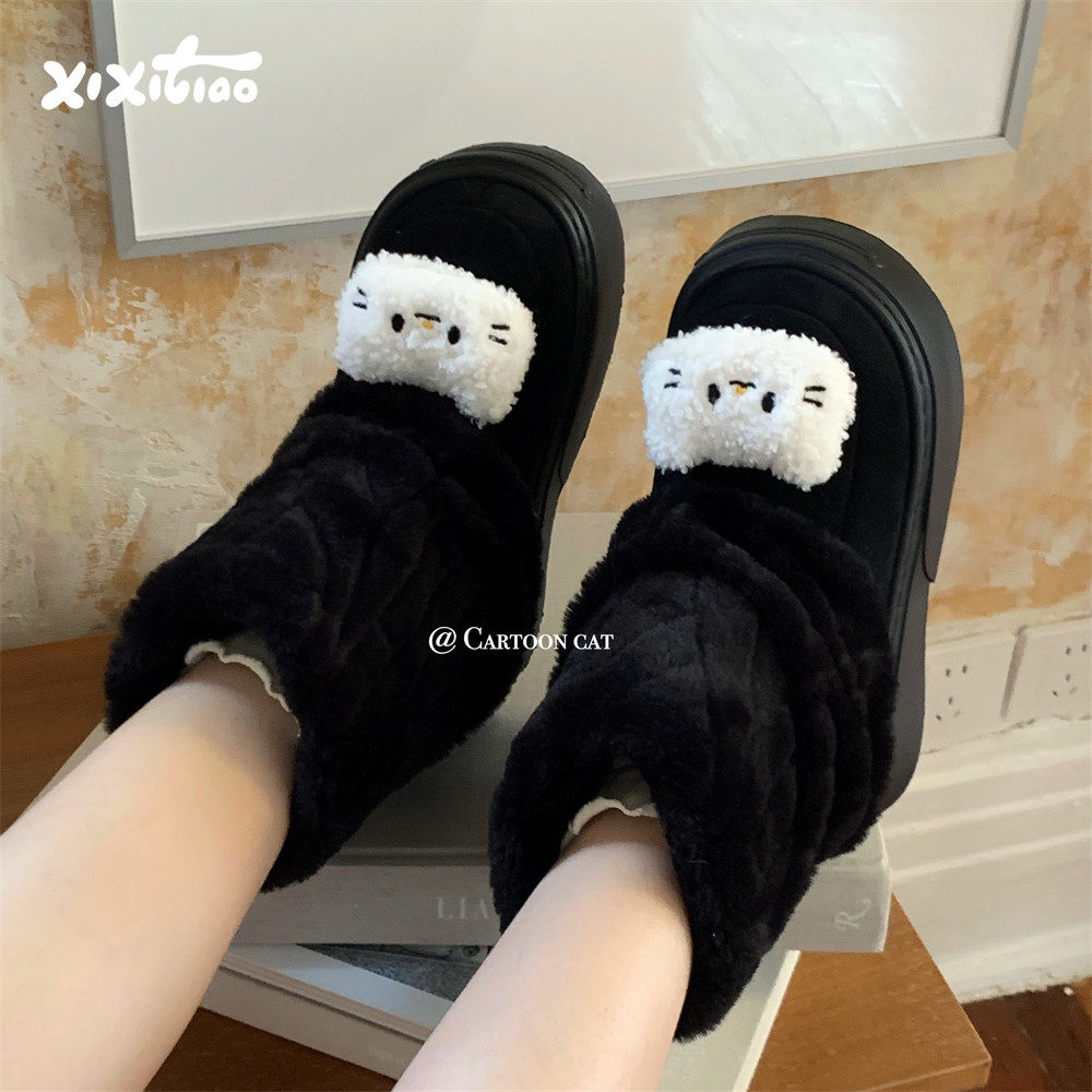 细细条 毛毛棉靴时尚ins潮可爱立体小猫咪百搭冬季外穿东北雪地靴,女鞋,时尚雪地靴,淘宝优惠券,粉丝福利购,淘宝优惠卷