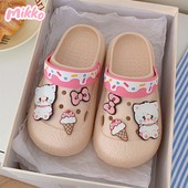 夏亲子海边防滑网红沙滩鞋 细细条 Mikko联名甜美小猫洞洞鞋 凉拖女