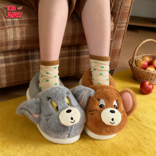 亲子ins正版猫和老鼠汤姆猫杰利鼠毛毛鞋冬季儿童居家棉拖鞋男女