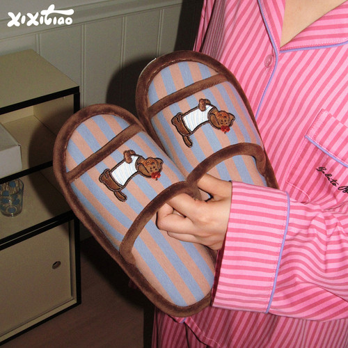 细细条趣味苹果小狗地板鞋