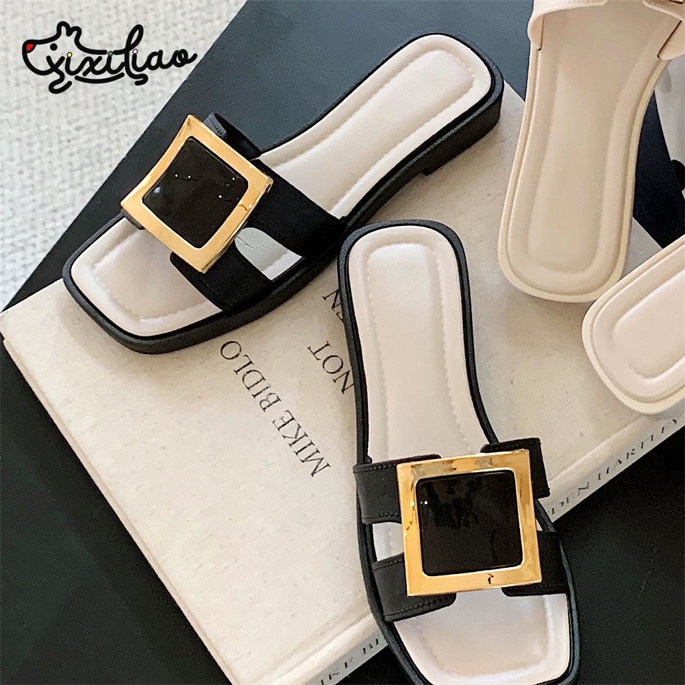 细细条 法式方扣一字拖鞋网红夏季外穿时尚防滑拼色沙滩凉拖鞋女,女鞋,一字拖,淘宝优惠券,粉丝福利购,淘宝优惠卷