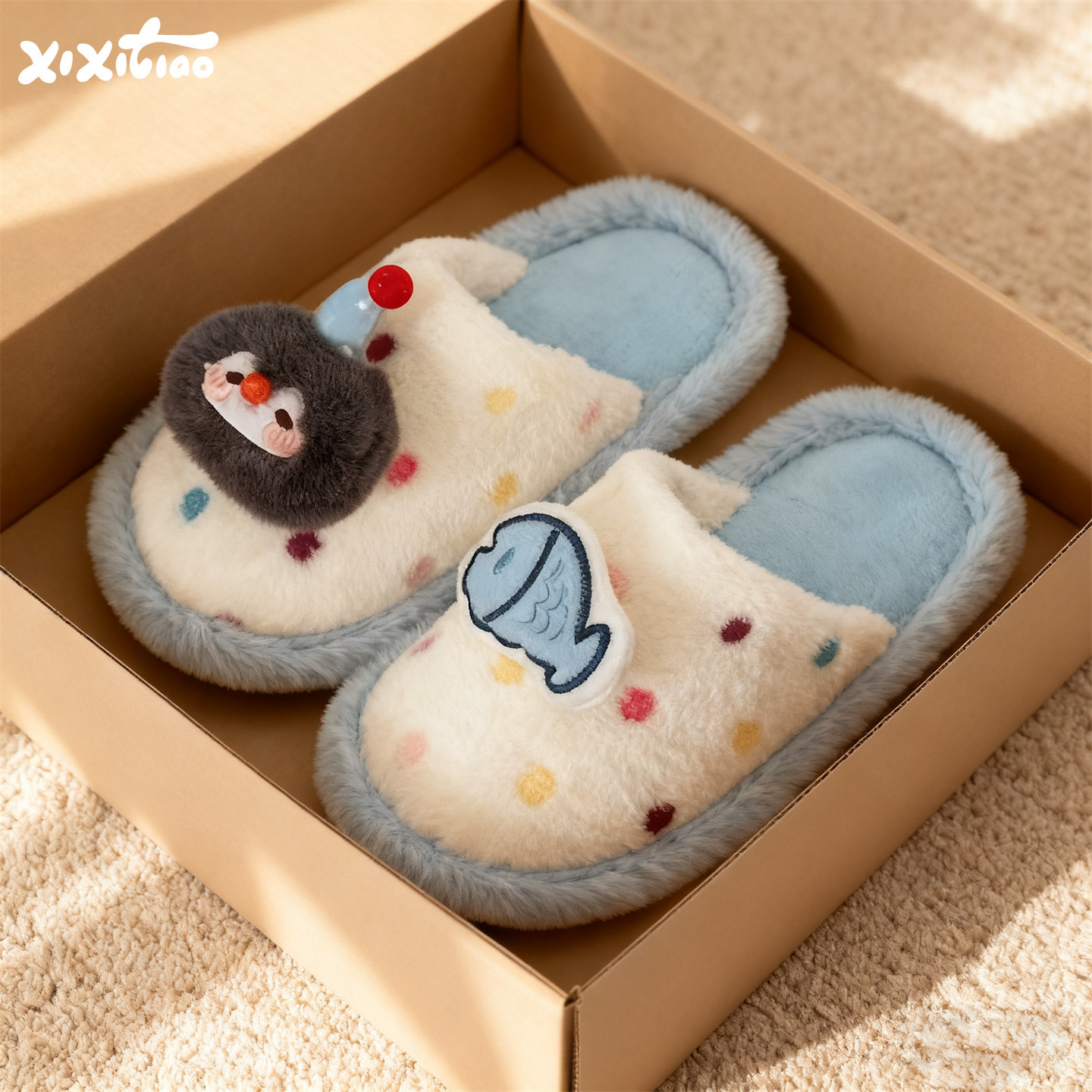 细细条 企鹅小鱼包头毛毛鞋冬防滑卧室居家2025新款可爱棉拖鞋女,居家布艺,居家棉拖/棉鞋,淘宝优惠券,粉丝福利购,淘宝优惠卷