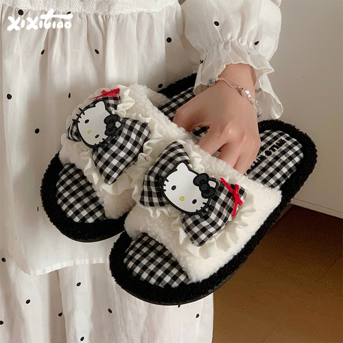 细细条正版HelloKitty棉拖鞋