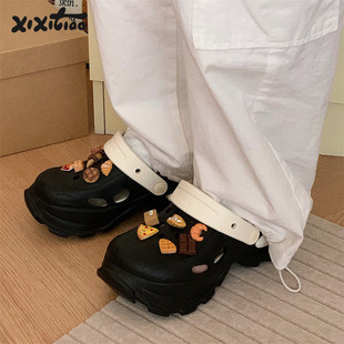 细细条 夏 ins潮酷EVA增高洞洞鞋 卡通零食室外度假女士舒适半拖鞋