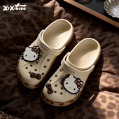 豹纹HelloKitty软底沙滩凉鞋 女度假防滑夏网红正版 洞洞鞋 细细条